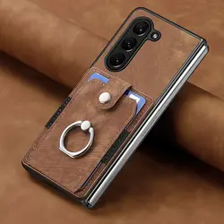 360 Rotating Ring Card Slot Holder Pocket Wallet Phone Case For Samsung Galaxy Z Fold 6 5 Fold6 Fold5 5G PU Leather Back Cover