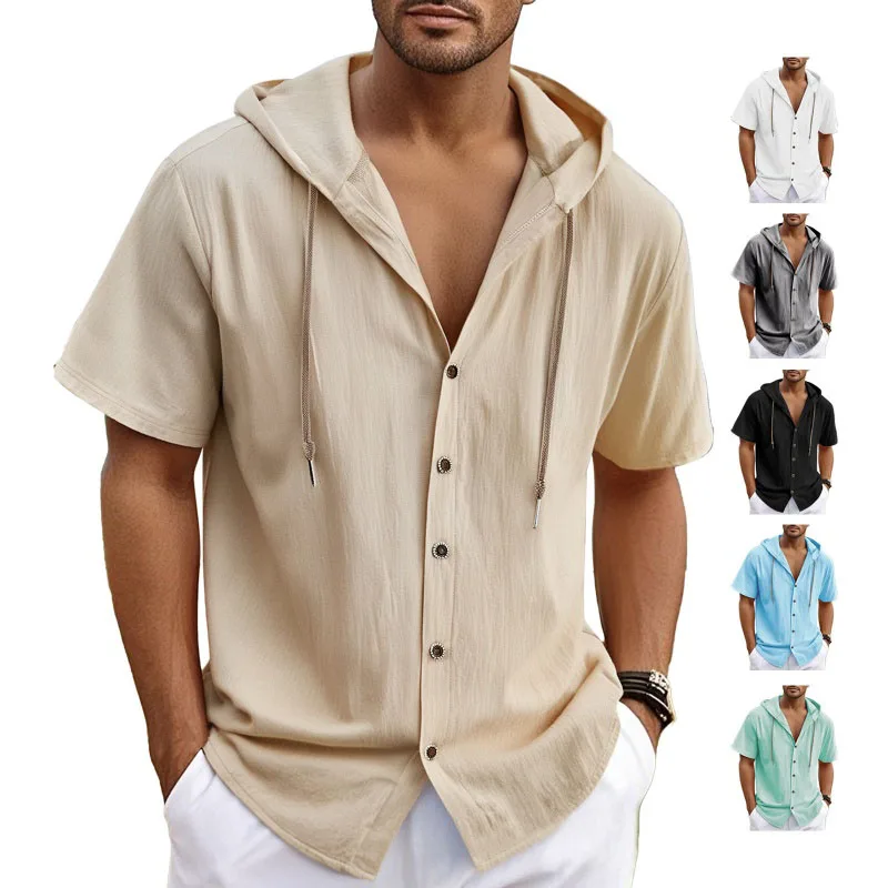 

summer solid color cotton and linen cardigan, trendy and versatile, loose, lightweight, casual, short-sleeved, high-quality top