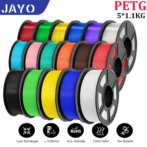 JAYO petg 3d printer filaments PETG 5Rolls 1.75mm Mixed Color Bubble Free FDM 3D Printer Material for 3d pen refill 1.1kg/1rolls