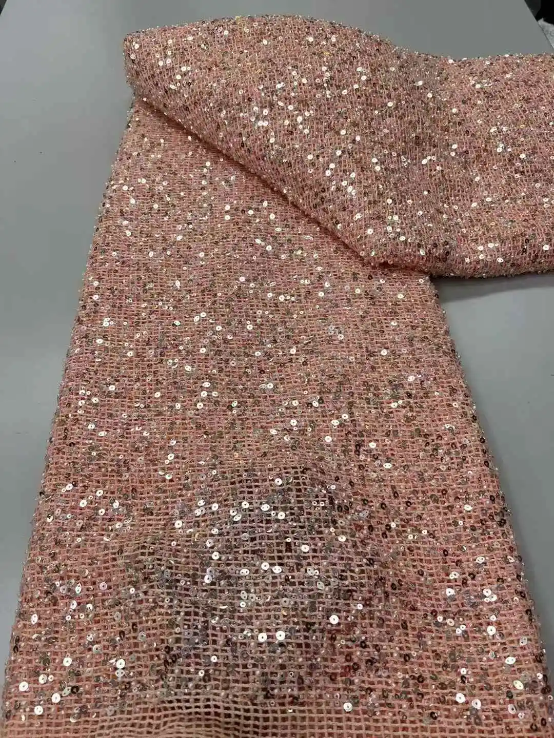 2025 France High-End Luxury Elegant Handmade Beaded Lace Fabric Nigerian With Sequins Mesh Lace Fabric For Wedding DressZX-52756