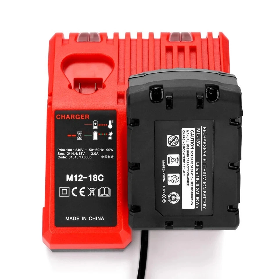 Replace 3A 12V 14V 18V Rapid Fast Li-Ion Charger Fit For Milwaukee M12-18C Dual Port Multi-Voltage Lithium-Ion Battery M12 M18