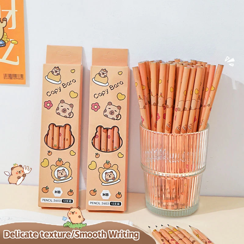 12Pcs Funny Cute Capybara Writing Pencil Cartoon HB Drawing Pencil Student Stationery Sketch Items Creative Fashion Pencil