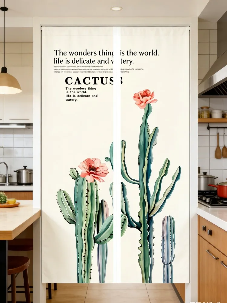 Tropical Cactus Pattern Door Curtain Decorative Noren for Restaurant Home Toilet