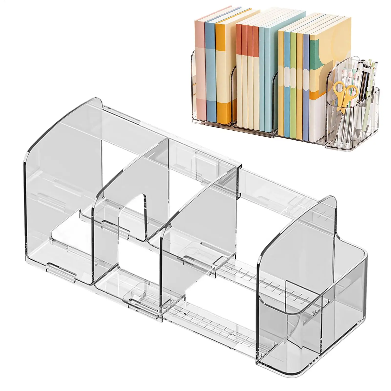 Clear File Organizer Expandable Vertical Rack with Dividers Desktop File Holder Pen Container for Document Binder Folder Letter