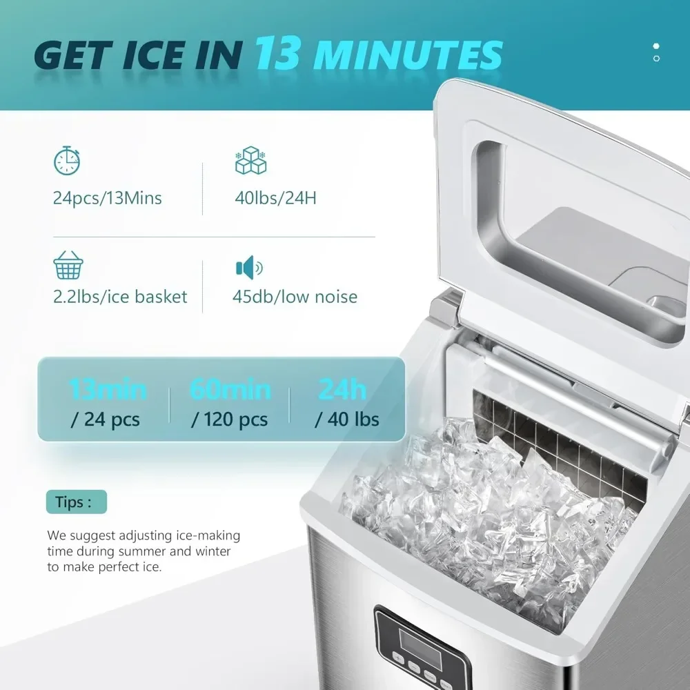 lf-Cleaning, 24 Pcs Ice/13 Mins, Portable Compact Ice Maker with Ice Scoop