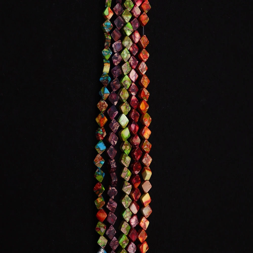 

6x8mm Vintage Dyed Semi-Precious Diamond-Shaped Beads Colored Imperial Stone Straight-Hole Loose Beads DIY Jewelry Components