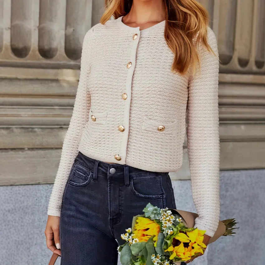 المألوف قصيرة محبوك سترة سترة المرأة تنوعا الخريف الشتاء نمط جديد صغير العطر نمط ملابس خارجية أنيقة #1