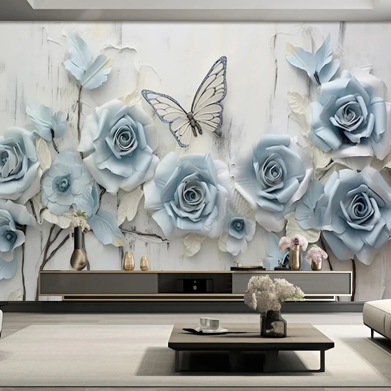 Custom Mural Wallpaper Light Luxury Beautiful 3D Jewelry Flowers Butterfly Fresco Living Room Bedroom Backdrop Wall Home Decor