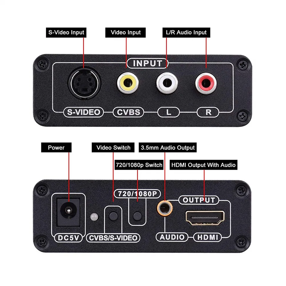3RCA AV CVBS Composite S-Video R/L Audio to HDMI Converter Adapter Support 720P/1080P