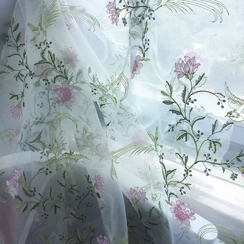 قماش فستان مطرز، تطريز زهور الأورجانزا وحماية من الشمس، مادة شاش شفافة #6