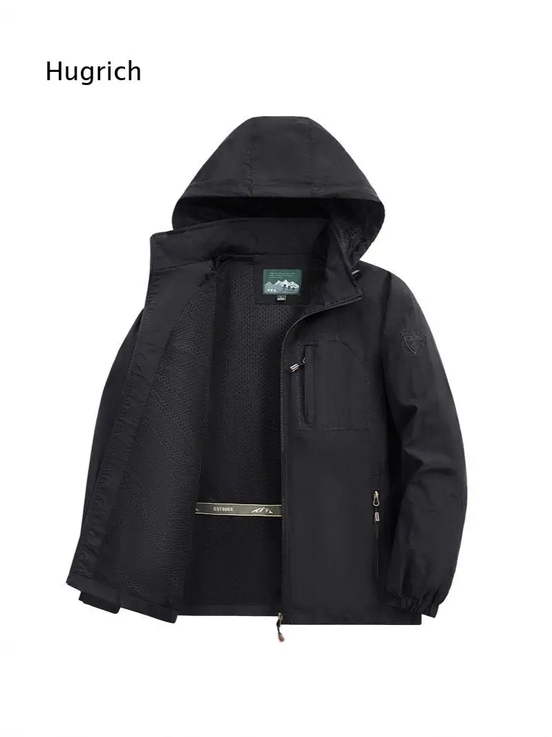 Men Spring Autumn Sports Jacket Casual Detachable Hood Windproof Water Resistant Cargo Functional Outerwear Coat For Daily Outdo