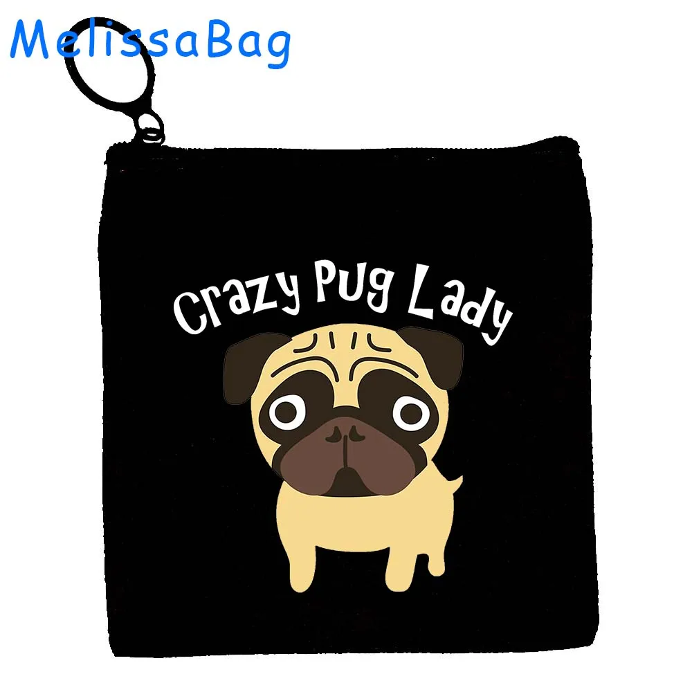 Funny Poppy Cute Pug Lover Gift DOG Cartoon Pug Dad Mom Adorable Canvas Coin Purse Key Case Card Storage Bag Wallet Zipper Pouch