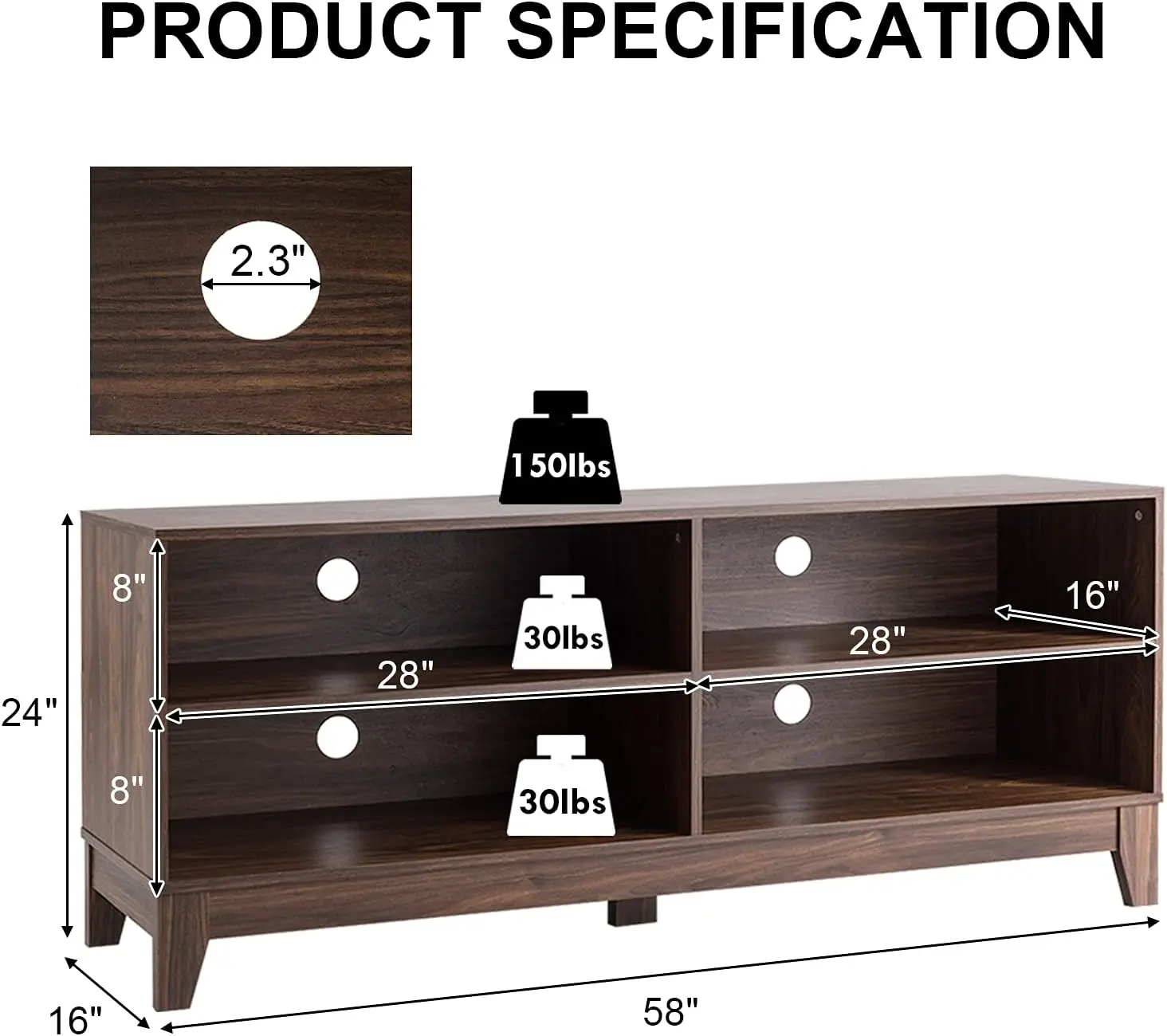 Umail-Wood TV Stand para TV, 55, 65 "tela plana, console de armazenamento em casa, centro de entretenimento, móveis