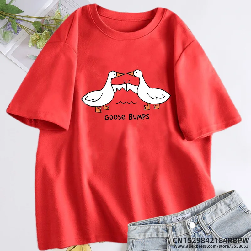 Goose Bumps T Shirt Funny Silly Goose T-Shirt Duck Short Sleeve Tee Cotton Casual O Neck Tee Shirt Unisex Summer Woman Clothing