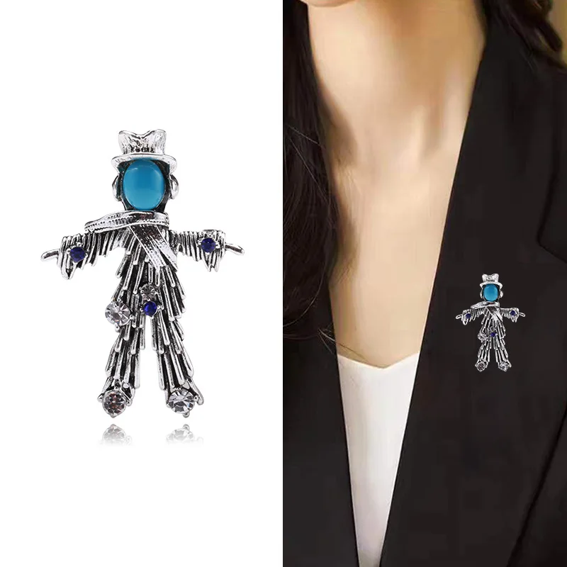 Luxury Vintage Baroque Scarecrow Female Pin Rhinestone Brooches For Women Men Party Daily Clothing Suit Coat Accessories Jewelry