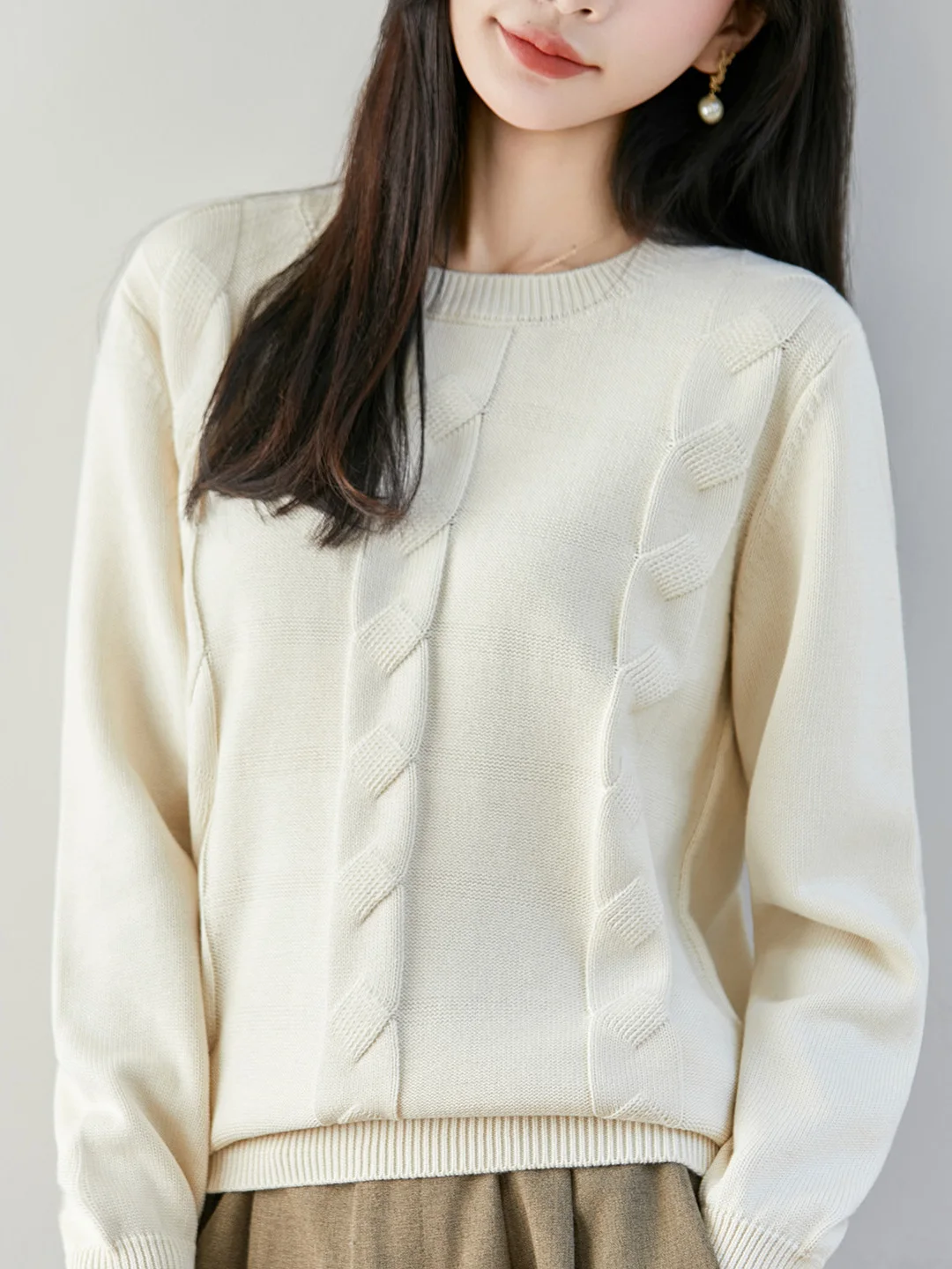 Thickened Seven-Needle Pure Cotton Long-Sleeve Knitted Sweater round Neck Twisted Flower Base Shirt Autumn Winter New Style W...