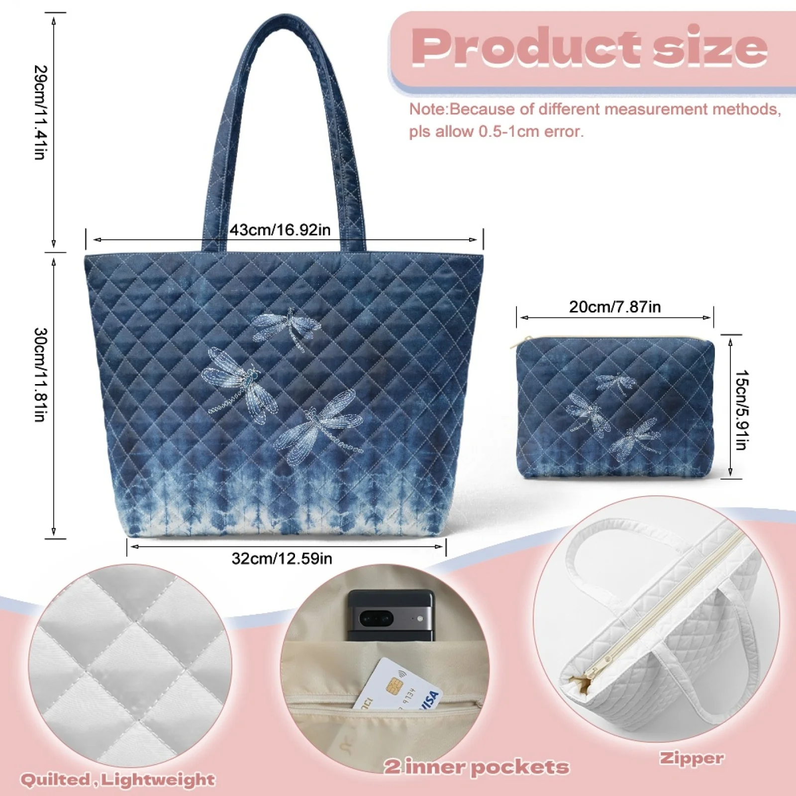 Coloranimal Otter Shell Design 2 Pack Quilted Tote Handbag with Cosmetic Bag for Excursions Lightweight for