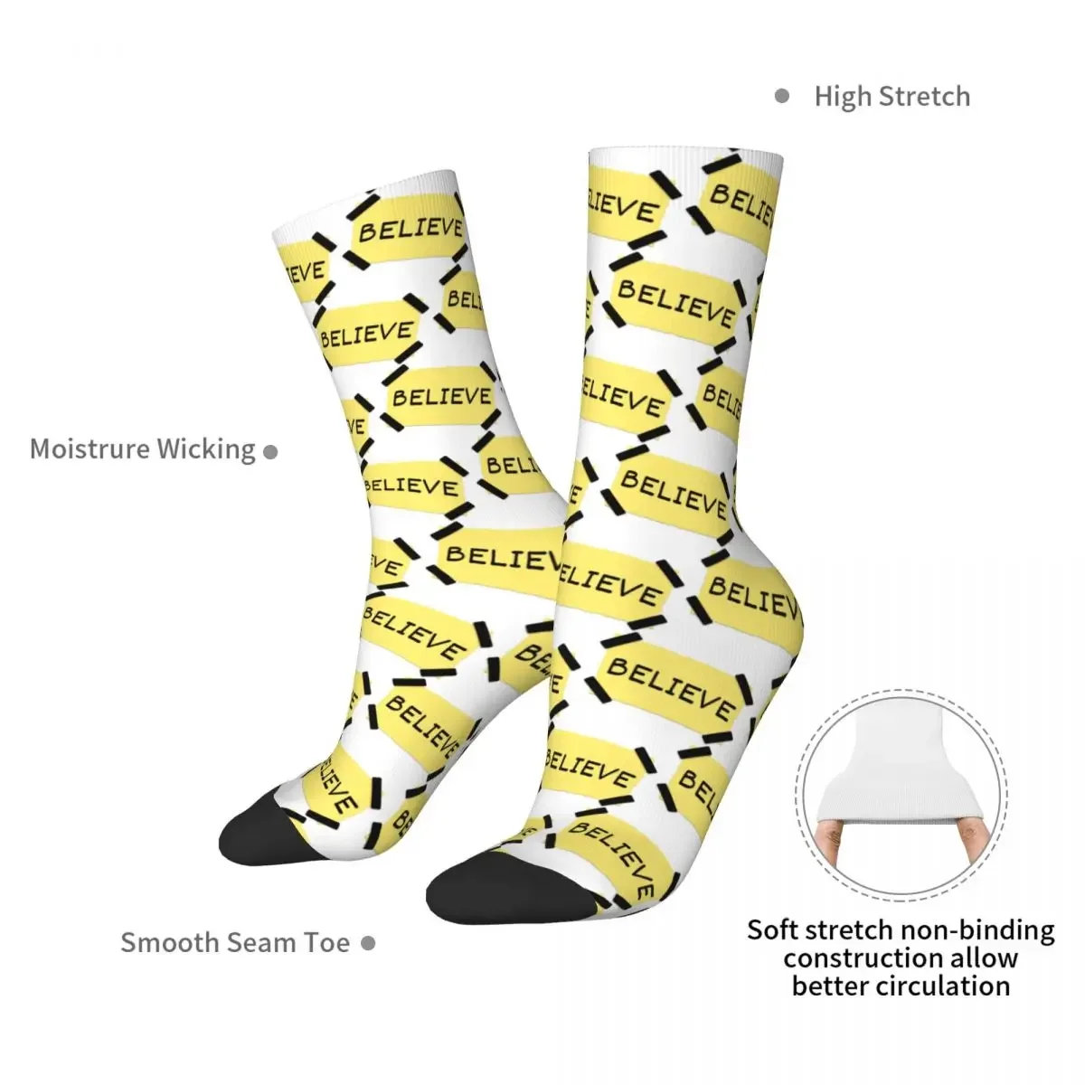 BELIEVE Socks Harajuku High Quality Stockings All Season Long Socks Accessories for Man's Woman's Gifts