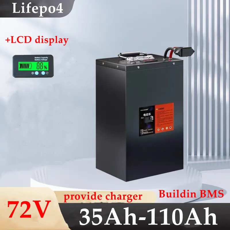 

72 В Lifepo4 40 Ач 50 Ач 60 Ач 70 Ач 80 Ач 100 Ач 110 Ач Литиевая батарея для 2 кВт 3 кВт Рикши Скейтборд Двухколесный мини-автомобиль EV RV