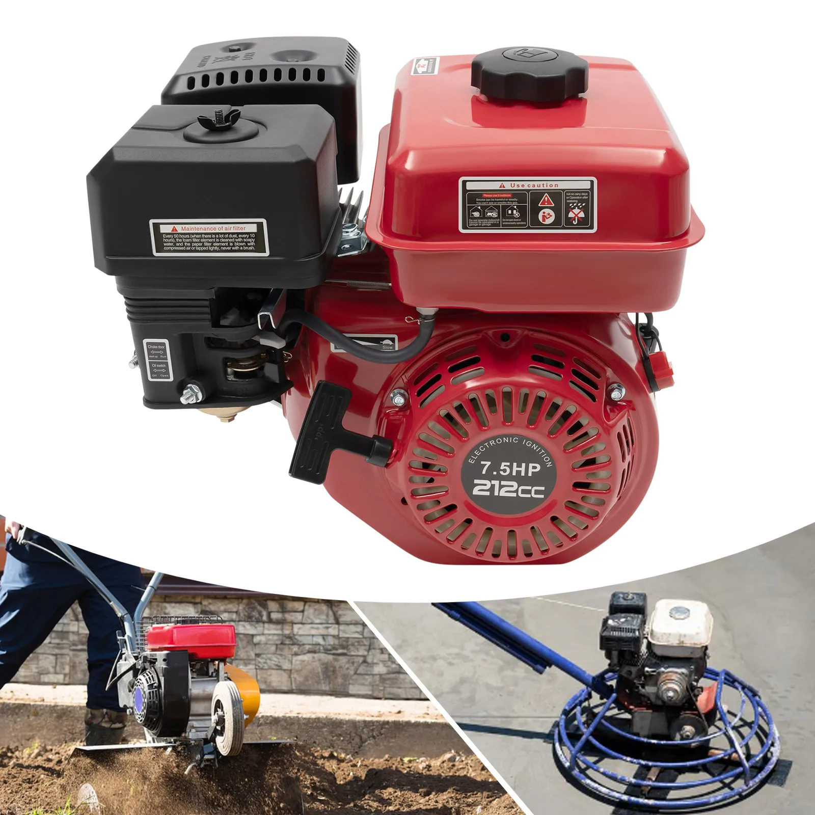 212cc Gas Engine 7.5HP 4 Stroke Motor 3000W 3600RPM Recoil Start for Water Pump Generator Log Splitter Pressure Washer