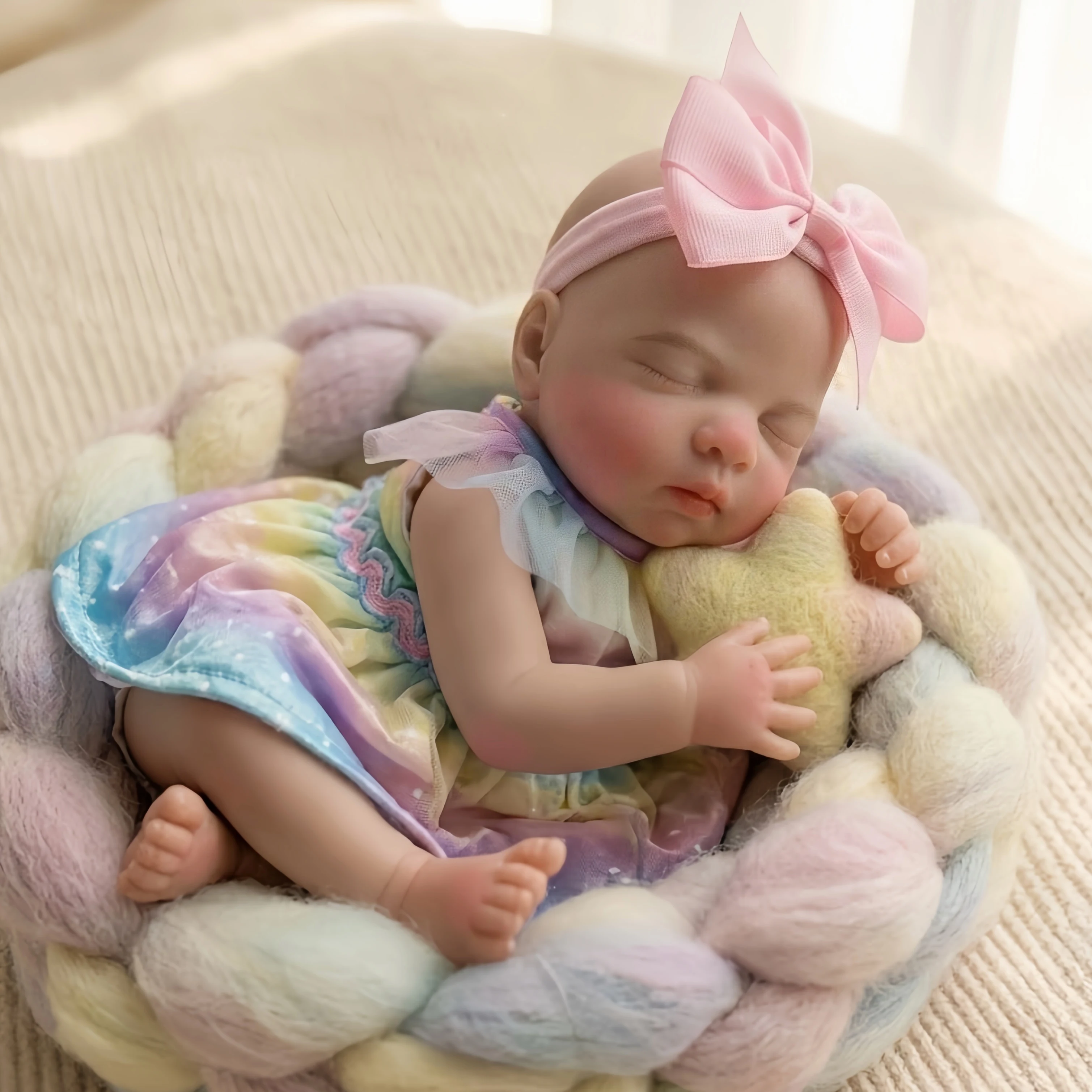 

13 Inch Solid Silicone Reborn Girl, Open Mouth & Washable, Painted Skin, Extra Outfit, Holiday Gift, Bebe Reborn