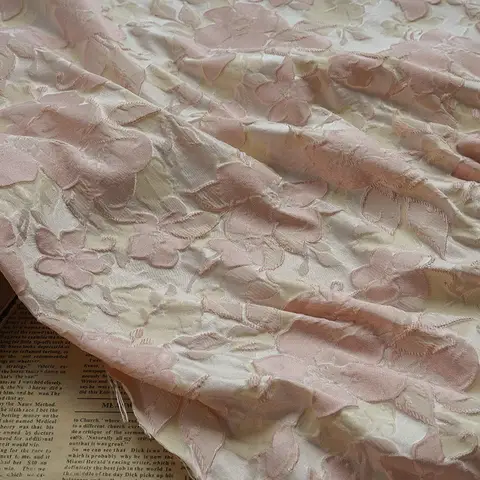 Blush Pink Textured Jacquard Fabric Floral Embossed Dress Material Bridal Wedding DIY Sweet Apparel Decor Custom Craft Supplies