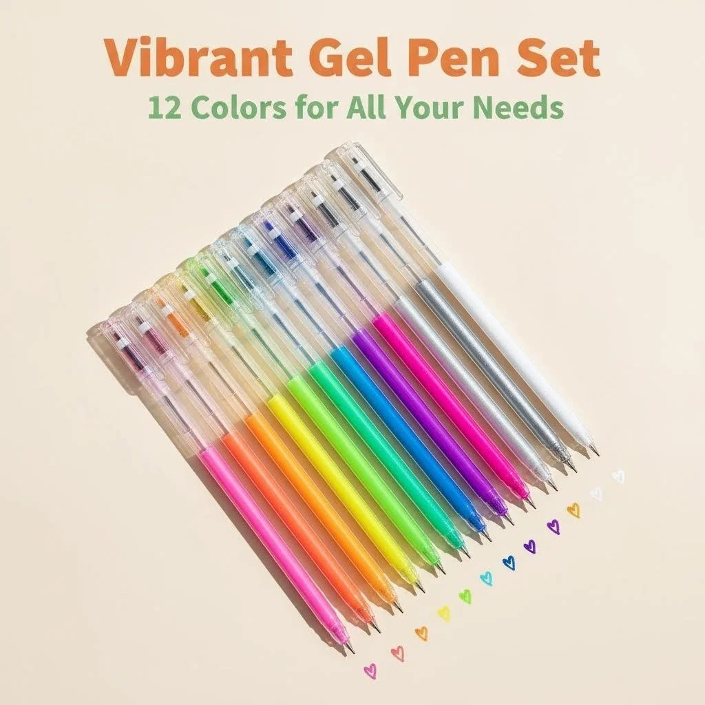 12 Colors Fine Needle Tip Gel Pen Large Capacity Art Marker for Drawing DIY Journaling Doodling Marking Black Cardstock Student