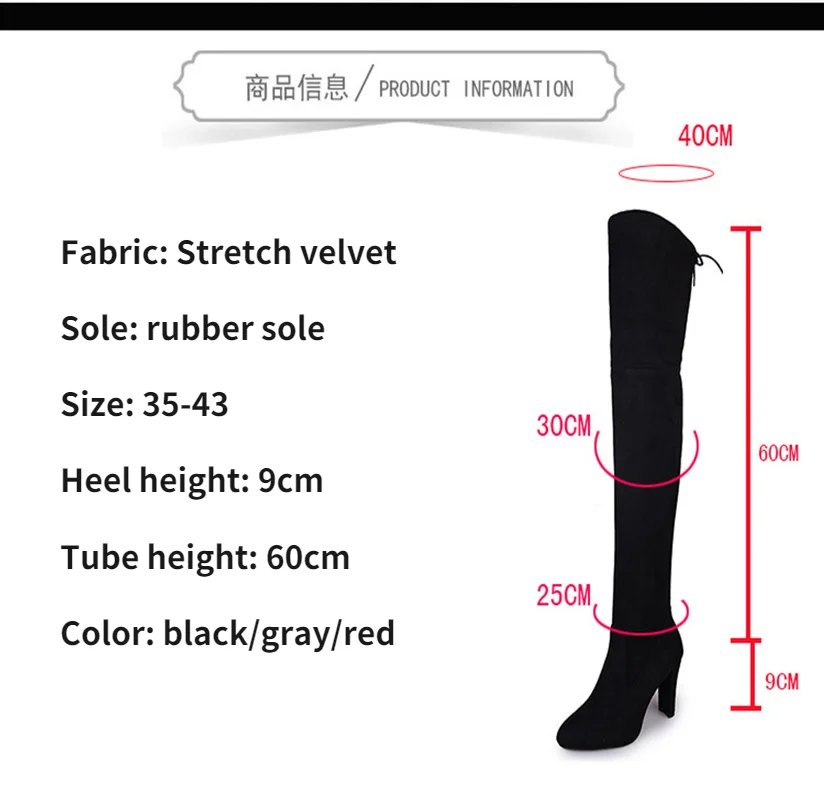 Women Spring Autumn New Fashion Side Zipper Long Boots Were Thin High-heeled Thick Suede Over-the-knee Ladies Black Gray Shoes