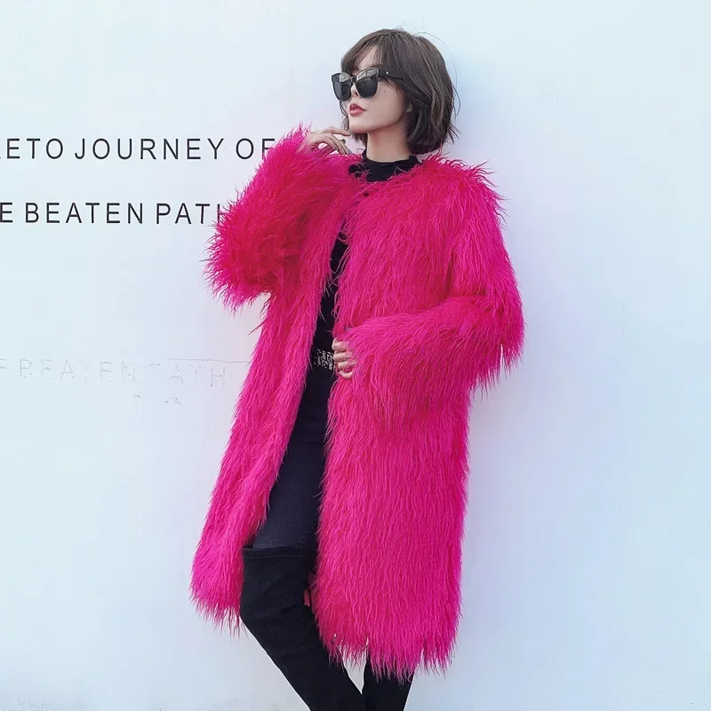 Autumn Winter Jackets Women Faux Fur Long Coat Cardigan Maxi Loose Elegant Y2k High Street Thick Fur Jacket Streetwear Coats