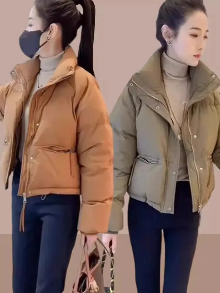 

Women's ort Thiened Cotton Jaet Autumn Winter New Sle Bread Coat Korean Loose Sle Long Sve Zipper Closure Cotton...