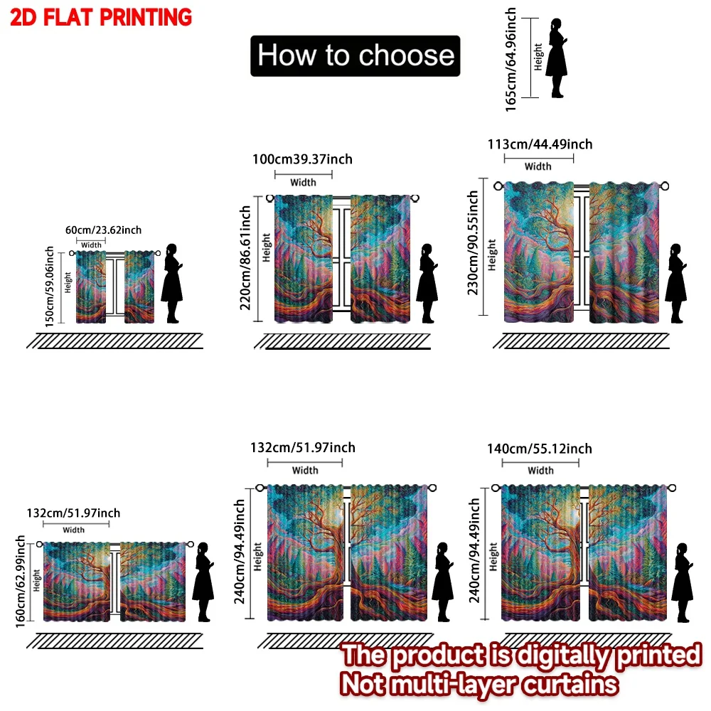 2D الطباعة المسطحة 2 قطعة الستار دوامة شجرة الرقمية المطبوعة البوليستر الستائر الأسرة الطرف الديكور للاستخدام الداخلي في الهواء الطلق ل