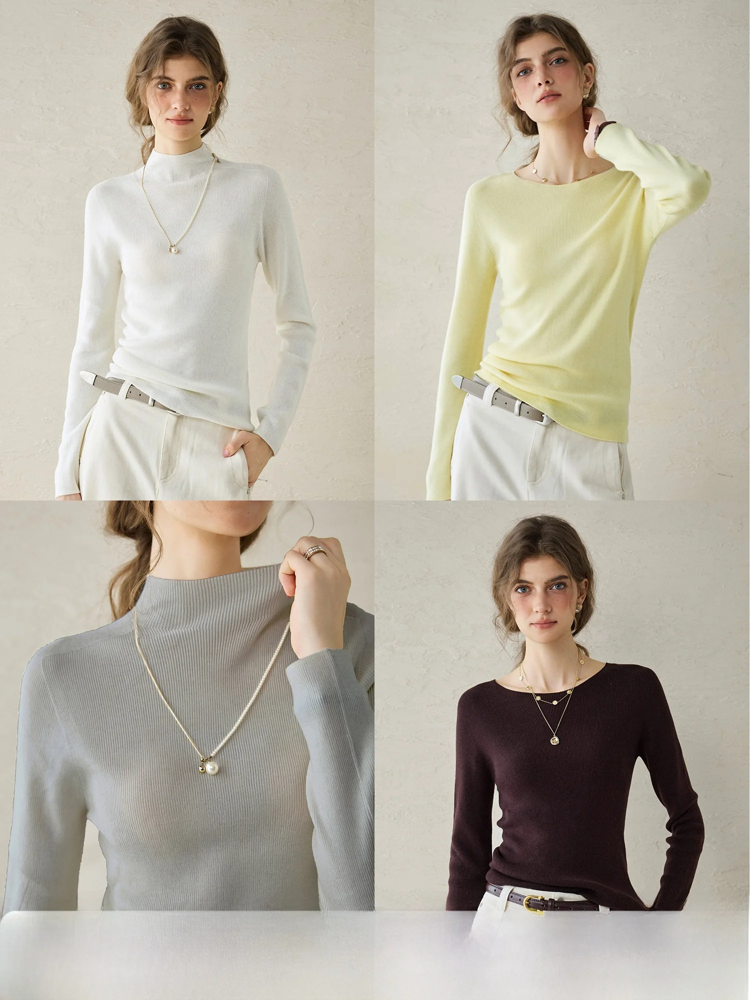 

Classic Seamless Comfortable Knitted Sweater round Neck Half High Neck Fashionable Casual Style Women's Long Sleeve Top