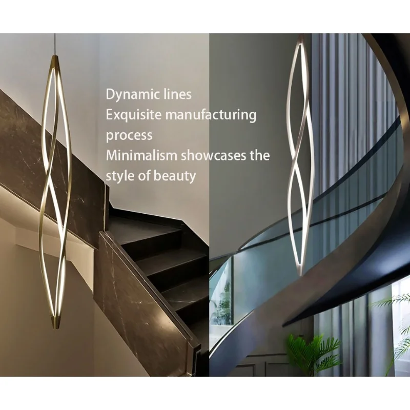 

Italian staircase long pendant light designer minimalist duplex villa rotating loft cantilevered staircase light