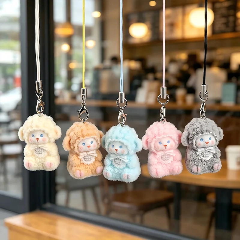 New Cute Flocking Sheep Keychain for Women Mini Lamb Doll Pendant DIY Handmade Bag Charms Phone Strap Car Keychain Accessories