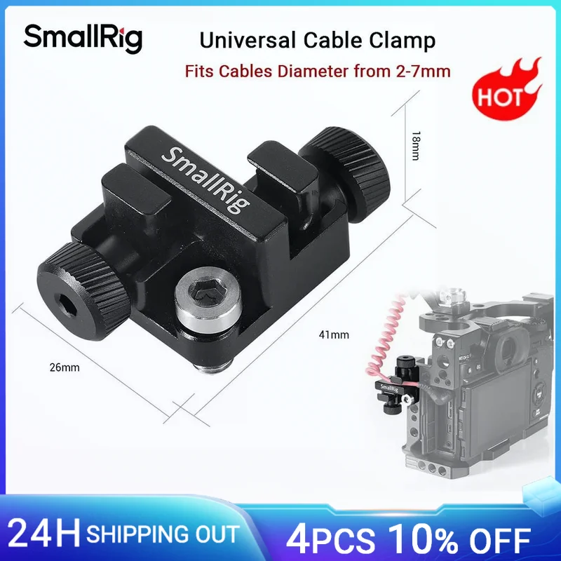 SmallRig Universal Cable Clamp With A 1/4”-20 Screw For Cables Diameter from 2-7mm To Mount On DSLR Camera / Monitor Cage - 2333