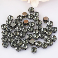 PEESOM 100pcs Glass Round Sew On Rhinestone with GunBlack Base Black Diamond Stone Flatback Crystal Sewing Stone  DIY Clothing