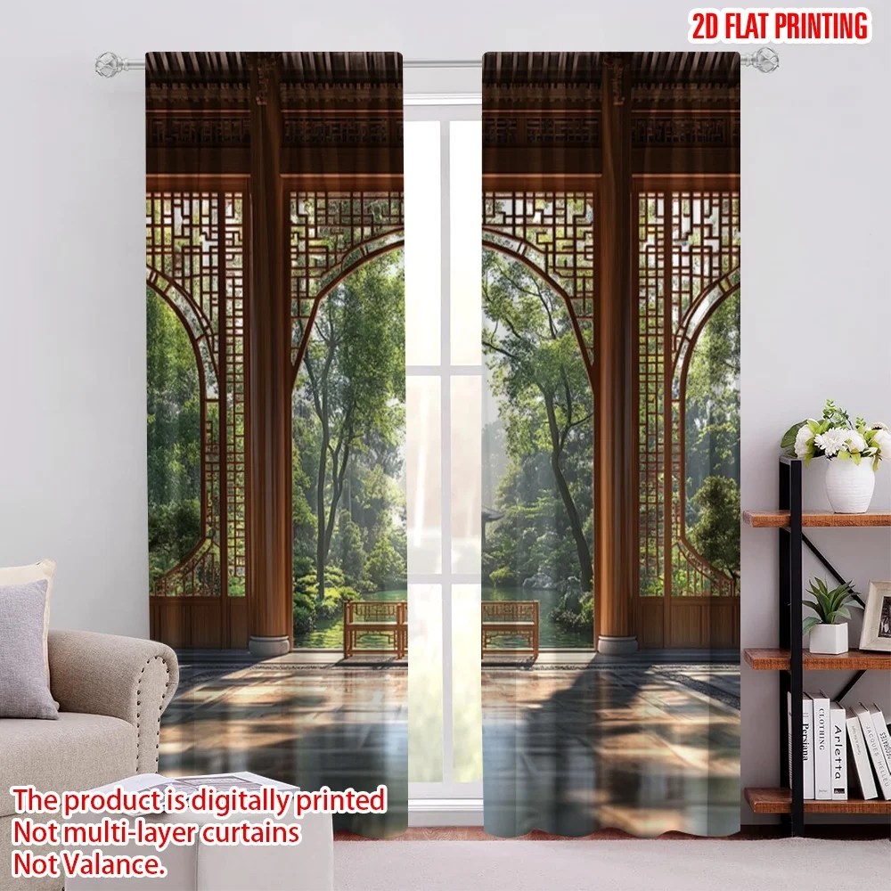 

2pcs 2D flat printing Drapes Outside The Forest View Versatile 100% Polyester,Without Electricity Holiday Decorations Perfect