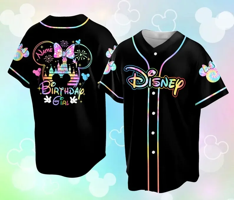 2024 Disney 50th Anniversary Mickey Mouse Black Rainbow Unisex Cartoon Custom Men Women Baseball Jersey Personalized Shirt