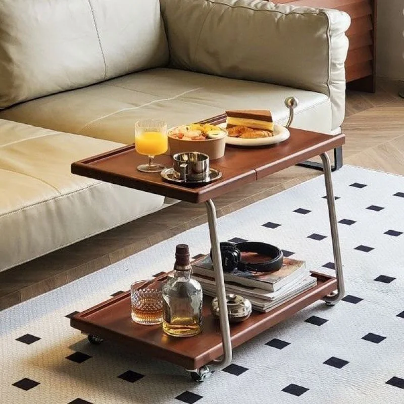 trolley solid wood edge rack sofa movable coffee table stainless steel multi-functional medieval dining car
