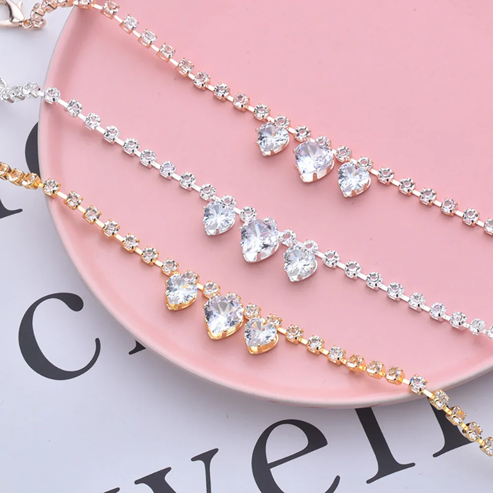 Exquisite Cat Rhinestone Necklace Shining Bright Peach Heart Zircon Bling Grooming Puppy Kitten Cat Dog Pet Collars Cat Product