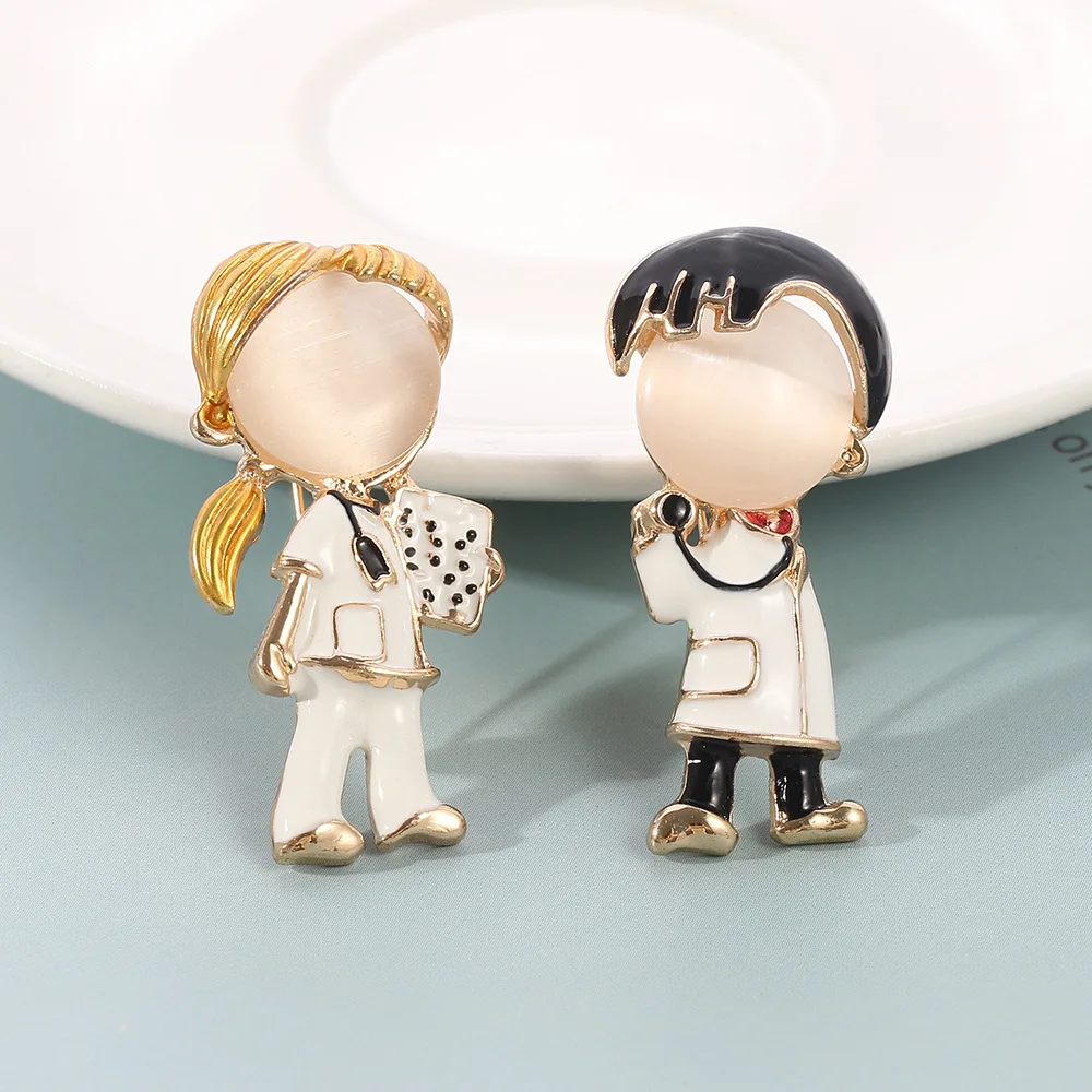 Medical Brooch Exquisite Stethoscope Electrocardiogram Male and Female Doctor Nurse Shape Metal Badge Small Gift Wholesale Pin view 4