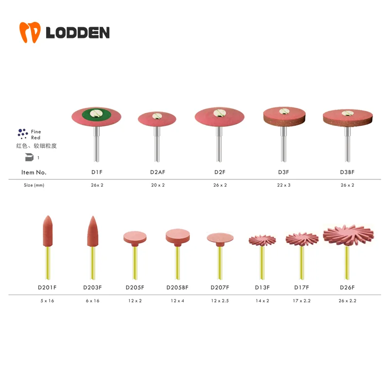 LODDEN 1pcs Red Fine Diamond Polishers for Zirconia Dental Lab Polishing Tools D1F D203F D17F Dentistry Grinding Ceramics Stones - view 2