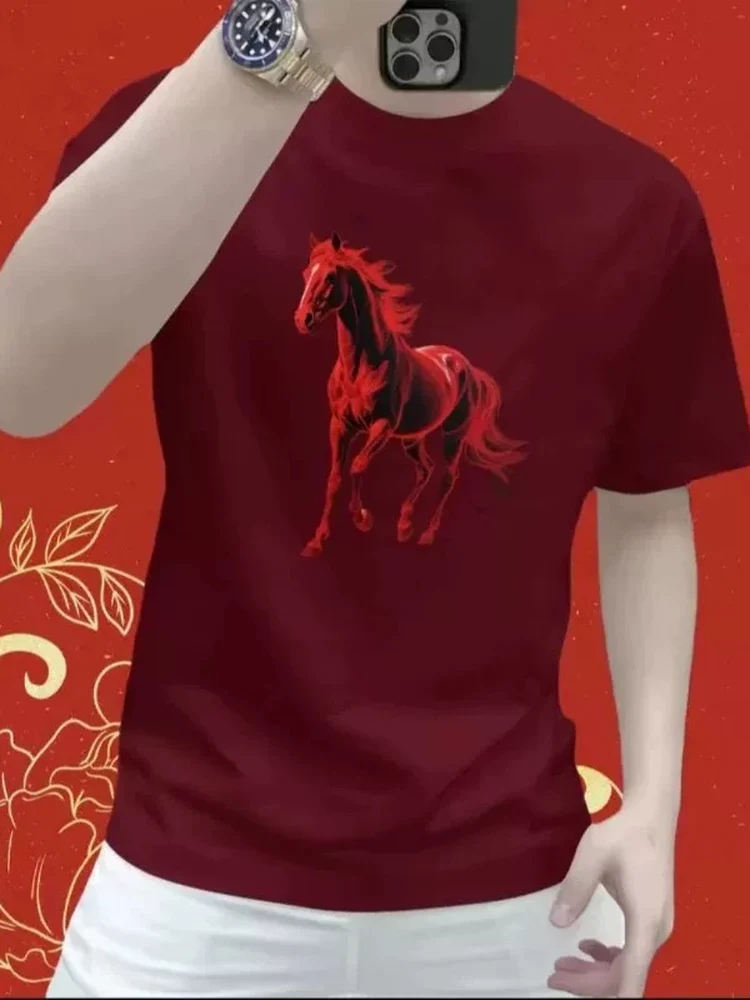 

Loose Fit round Ne ort Sve T-irt Men's Casual Printed Top Trendy Streetwear Spring 2026 New Arrival Faionable Youth