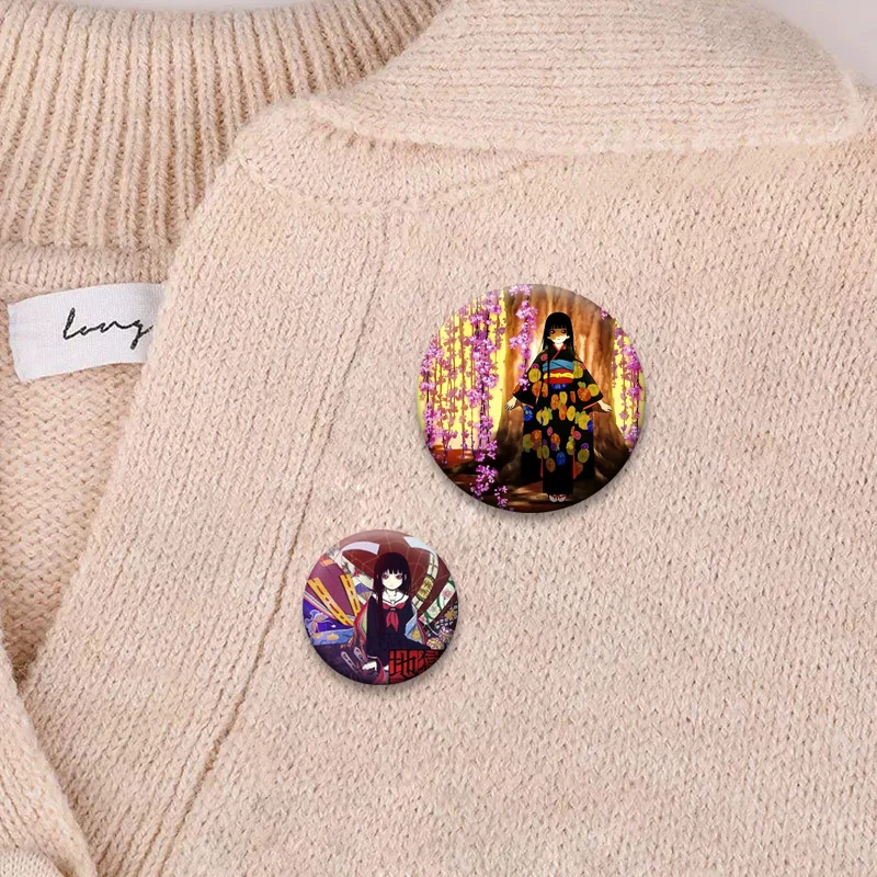 أنيمي Jigoku Shoujo الجحيم فتاة زر دبابيس Enma Ai الكرتون شارة مستديرة الإبداعية دبابيس لحقيبة الظهر مجوهرات اكسسوارات هدايا