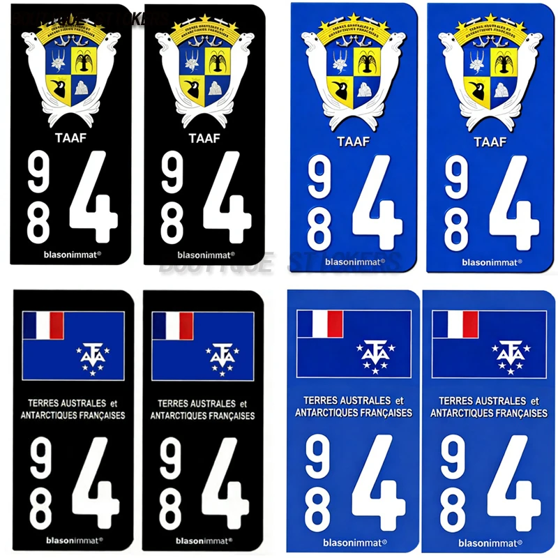 

2Pcs Autocollant plaque d'immatriculation française bleu noir 984 Terres Australes et Antarctiques - Armoiries - Drapeau PVC