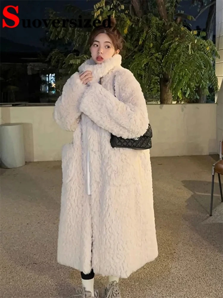 Verdicken lange Lamm wolle Kunst pelz Mäntel stehen Kragen warme Winter Chaquetas hochwertige Frauen Jacken koreanischen eleganten pelzigen Mantel