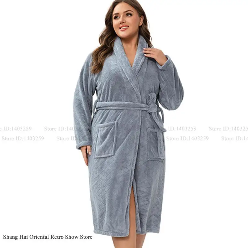 Plus Size Thick Coral Fleece Sleepwear Robe Winter Women Nightgown Kimono Bath Gown Loose Flannel Nightdress Home Wear Pajama