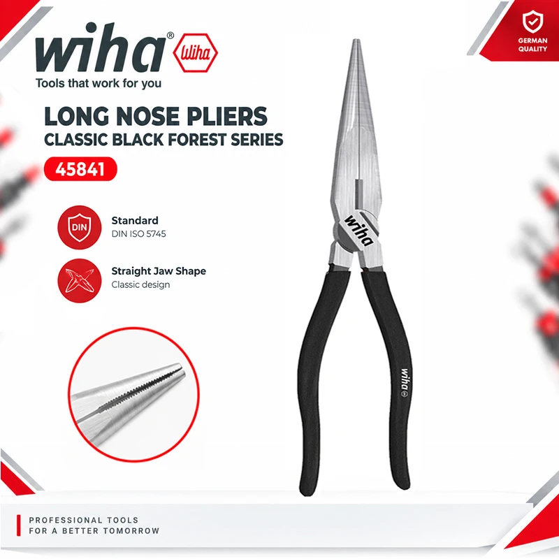 Wiha 45841 Black Forest 160mm Needle Nose Pliers, 64 HRC, Multipurpose Pliers for Clamping and Cutting Wires