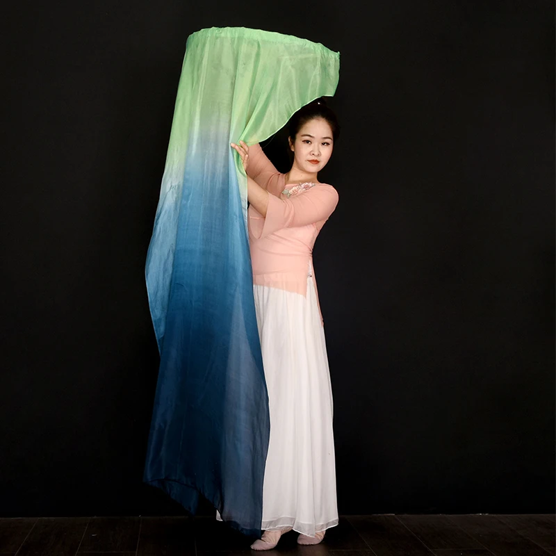 Extra Long 180Cm Silk Belly Dance Fan Gradient Color Handmade Dye Flowy Fan for Women Stage Costume Accessory