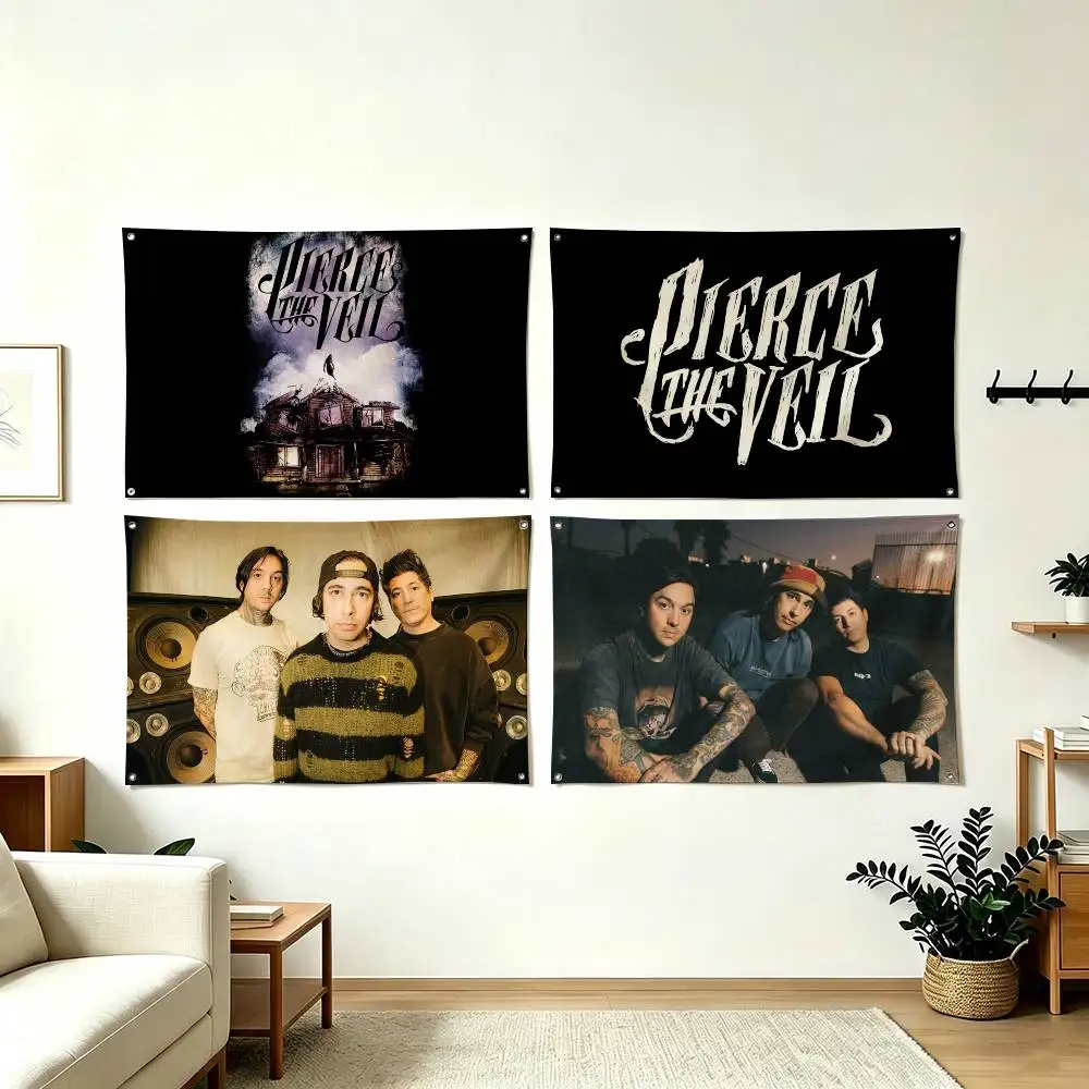 P-Pierce The Veil Vintage Band  Flag Suitable For Party Club Outdoor Interior Wall Decoration Banner Fans Gift